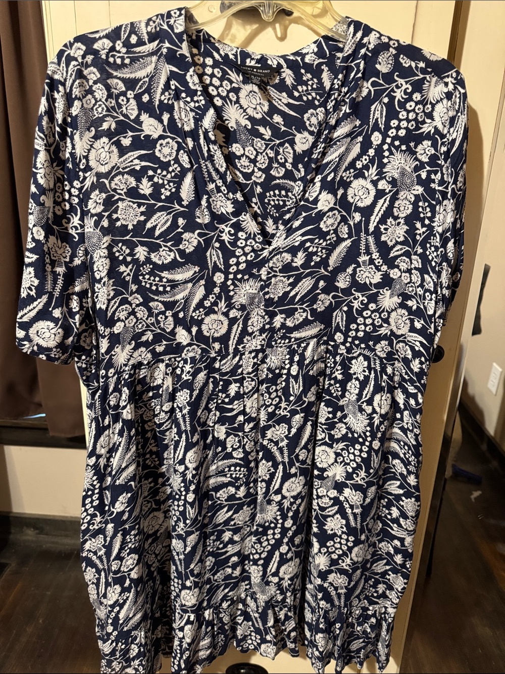 Lucky Brand Navy and White Floral Midi Dress
